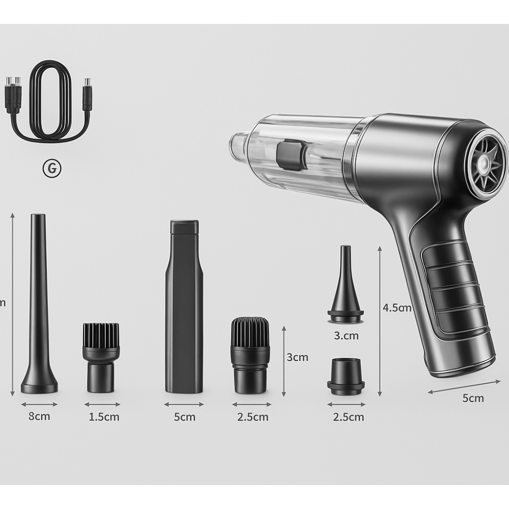 Aspiradora portátil inalámbrica para coche, 95000 PA, potente succión, soplador de mano para coche y hogar.