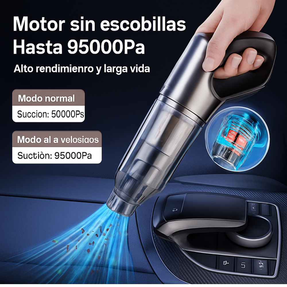 Aspiradora portátil inalámbrica para coche, 95000 PA, potente succión, soplador de mano para coche y hogar.